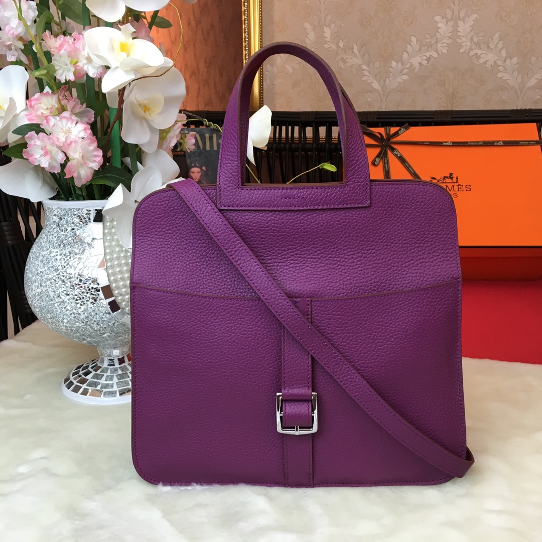 Hermes Halzan 31 Handbag Shoulder Bag In Anemone Clemence Leather